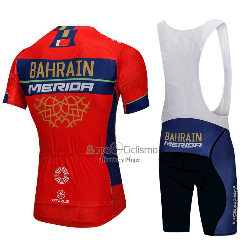 Bahrain Merida Ropa Ciclismo Culotte Corto 2018 Mangas Cortas Rojo